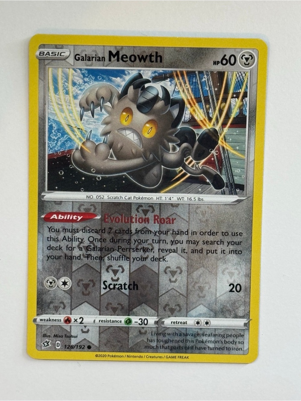Reverse Holo Rebel Clash Galarian Meowth 126/192 Common Pokemon